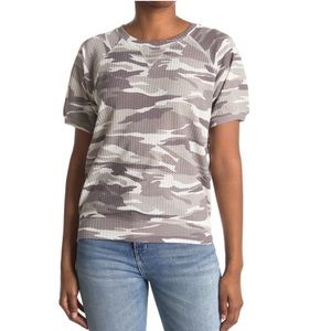 Sweet Romeo Thermal Puff Sleeve Camo Print Top Size XS